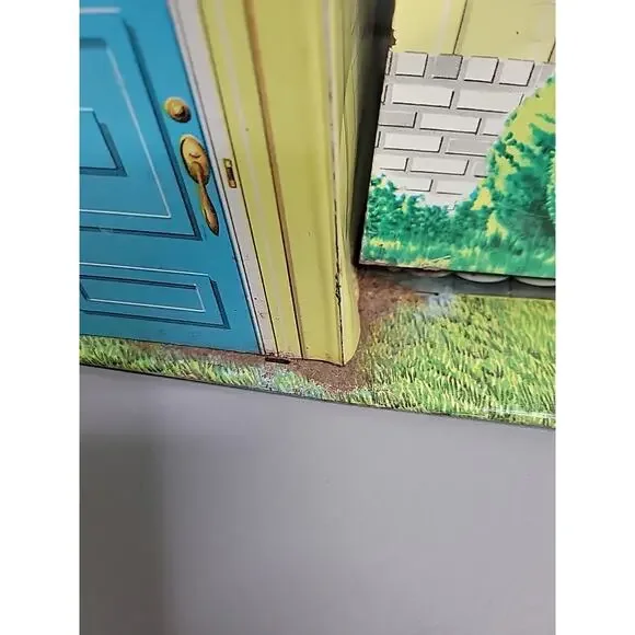 Vintage Tin Litho Ranch Style Metal Dollhouse T Cohn 1950 Furniture Pool READ - Picture 13 of 16